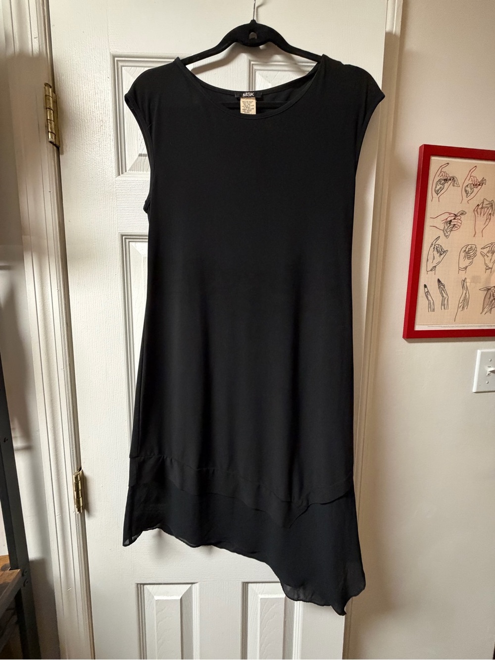MSK Little Black Dress with Cap Sleeves and Asymmetric Hem
